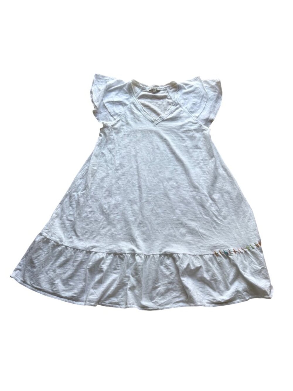 Lisa Todd Womens A-Line Dress Size M White Free Frills Rainbow Hem Stitch Ruffle